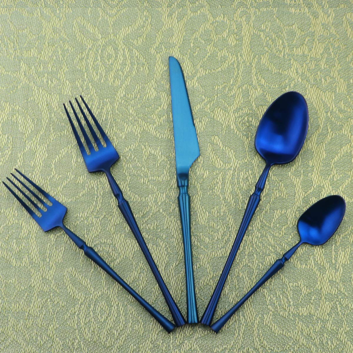 Gugrida Unique and Beautiful Flatware Set - 5-Piece Iridescent Silverware Sets | 18/10 Stainless Steel Reusable Cutlery Set | Blue Utensils Service For 1 with Dessert Fork, Knife, Spoon, Dinner Fork