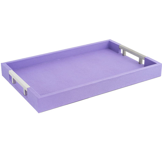 Modern Elegant 18"x12" Rectangle Purple Lavender Shagreen Faux Leather Decorative Tray Ottoman Coffee Table Perfume Living Room Kitchen Serving Tray with Silver Metal Handles by Home Redefined