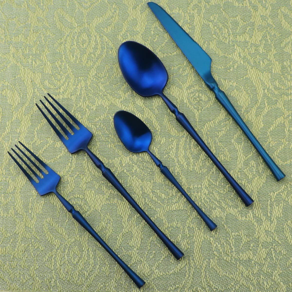 Gugrida Unique and Beautiful Flatware Set - 5-Piece Iridescent Silverware Sets | 18/10 Stainless Steel Reusable Cutlery Set | Blue Utensils Service For 1 with Dessert Fork, Knife, Spoon, Dinner Fork