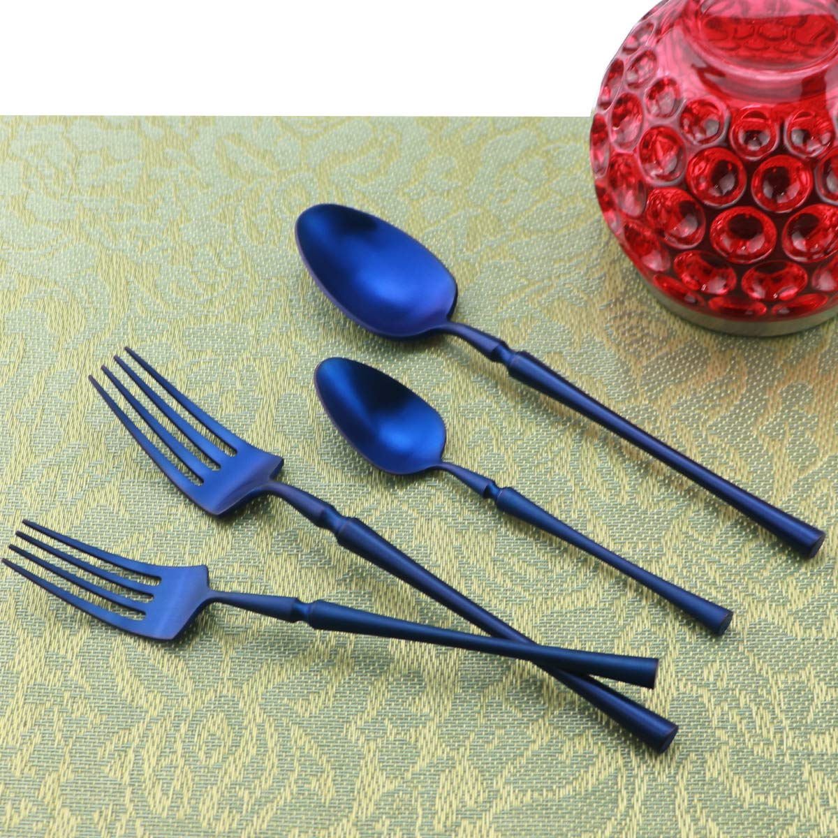 Gugrida Unique and Beautiful Flatware Set - 5-Piece Iridescent Silverware Sets | 18/10 Stainless Steel Reusable Cutlery Set | Blue Utensils Service For 1 with Dessert Fork, Knife, Spoon, Dinner Fork