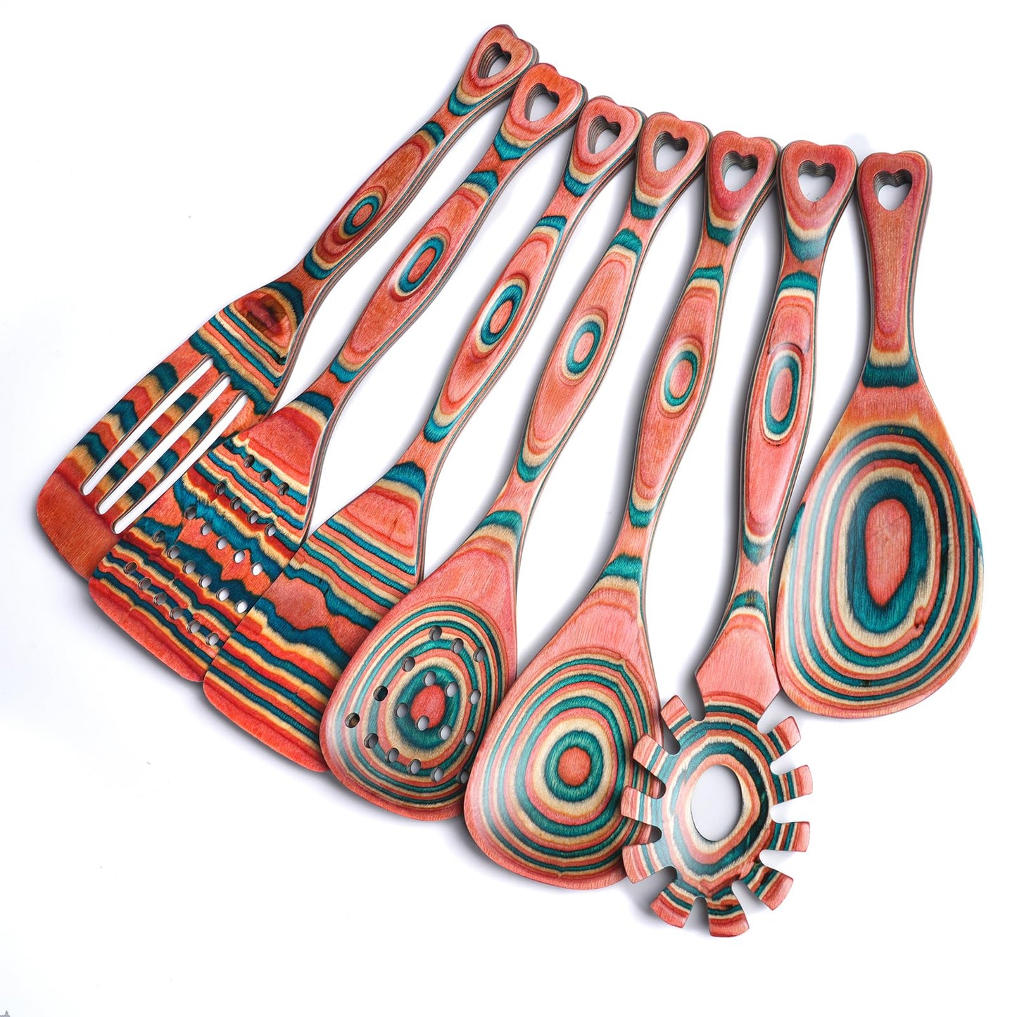 7-Piece Orange Pakkawood Non-Stick Cooking Utensils
