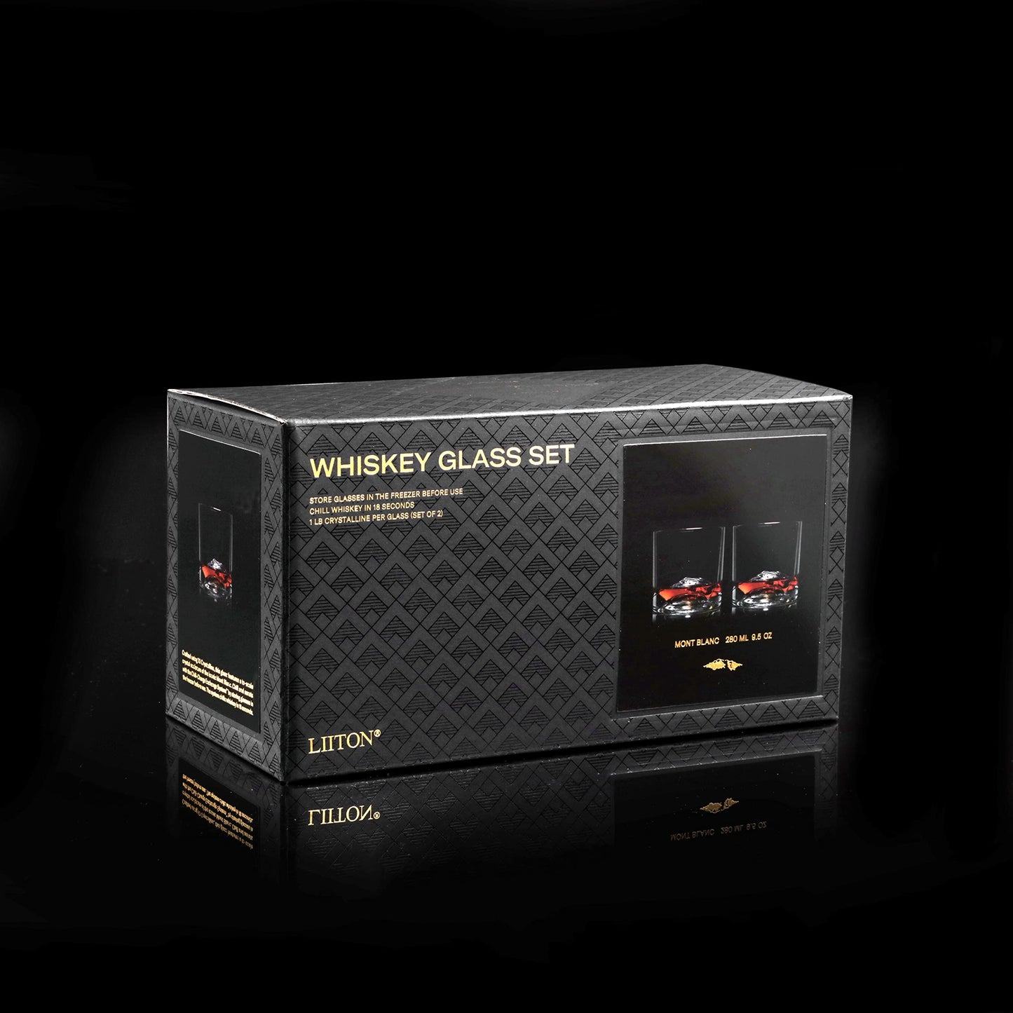 LIITON Mont Blanc Whiskey Glasses Set of 2, 1LB Thick Freezable Heavy Crystal, 10 Ounces