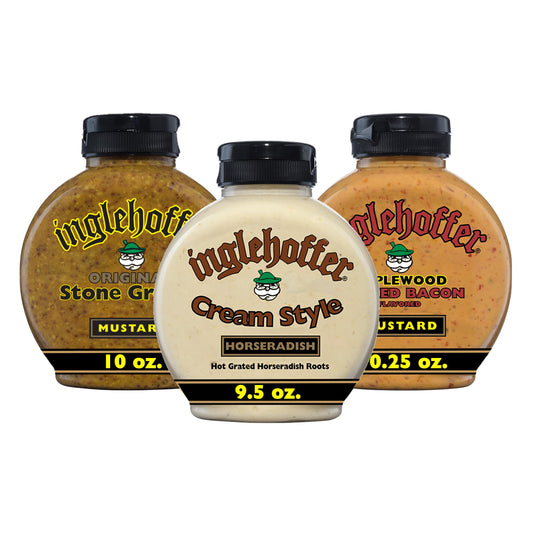 Inglehoffer Condiments Variety Pack (Stone Ground, Cream Style, Smoked Bacon, Pack of 3)