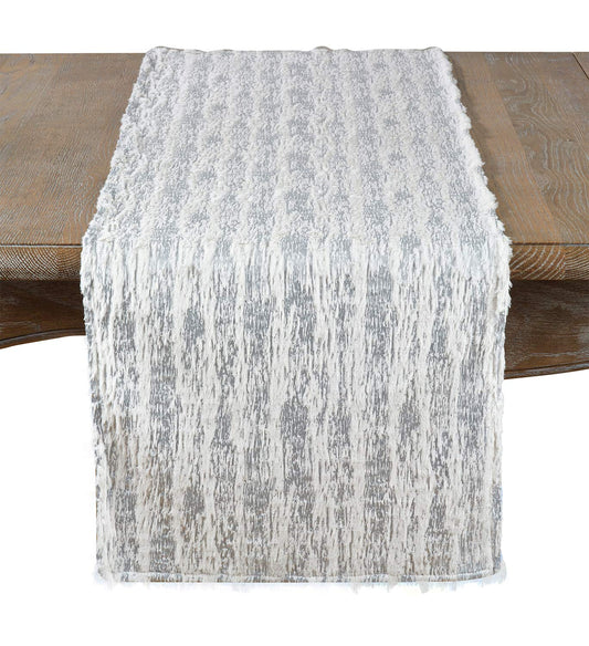 Fennco Styles Brushed Metallic Foil Collection Glamorous Faux Fur 16 x 72 Inch Table Runner – Silver Table Cover for Christmas Dinner, Family Gathering, Special Events and Home Décor