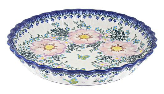 Blue Rose Polish Pottery Apple Blossom Pie Plate