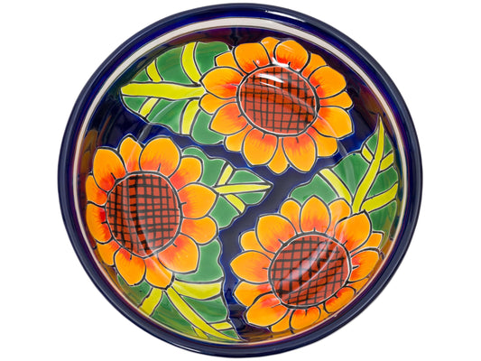 Enchanted Talavera Ceramic Hand-Painted Large Serving Bowl Pasta Bowl Fruit Bowl Salad Bowl Party Platter Holiday Bakeware Dish (Sunflower)