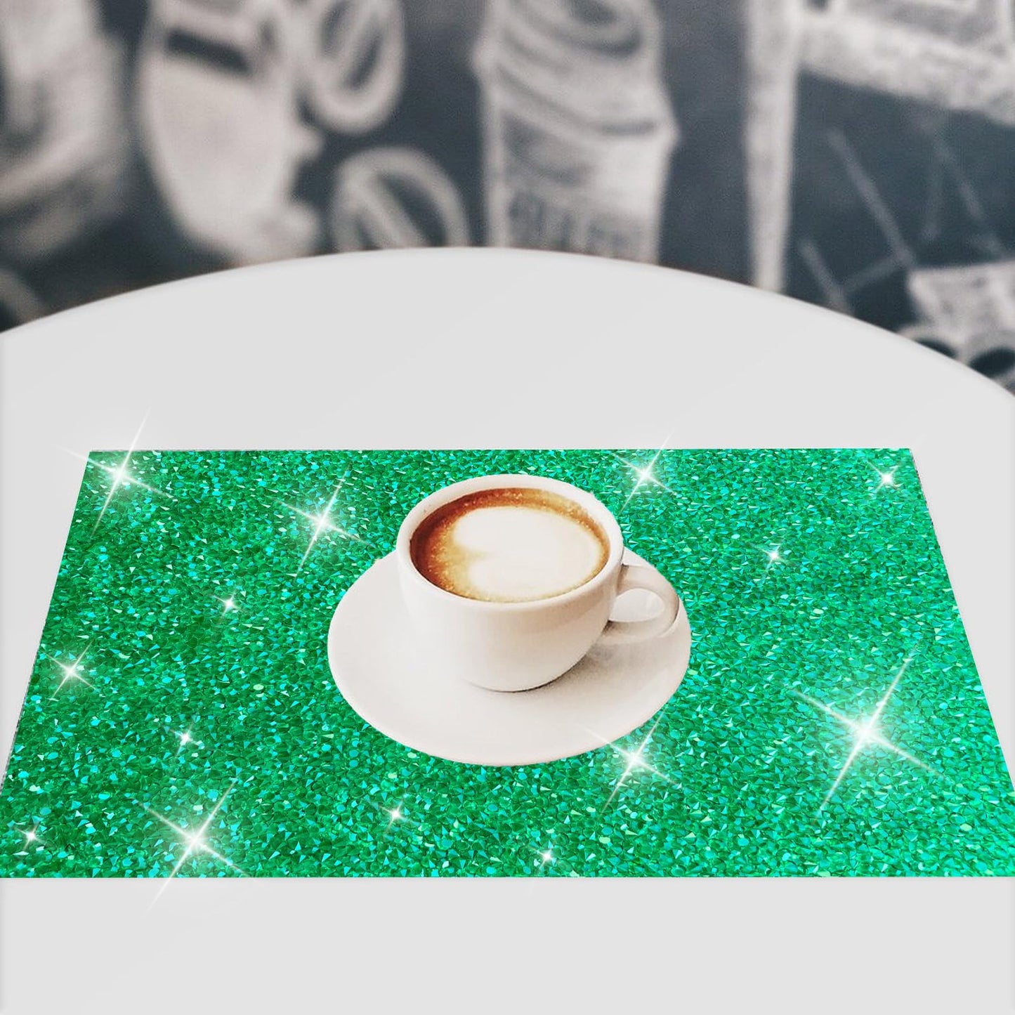 Green Placemats Emerald Heat Resistant Mat Square Placemats Green Trivets Rhinestone Decor Place Mat Crushed Diamond Decor Bling Sparkly Mat Set of 2