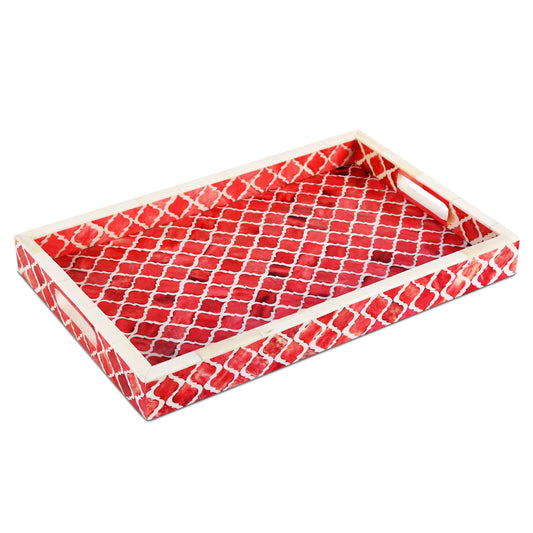 Chic Red Moroccan Pattern Inspired Decorative Trays 11x17 - Chic Red Centerpiece, Versatile Ottoman Tray for Modern Home Decor, Artistic Kitchen Serving Tray, Tray for Living Room