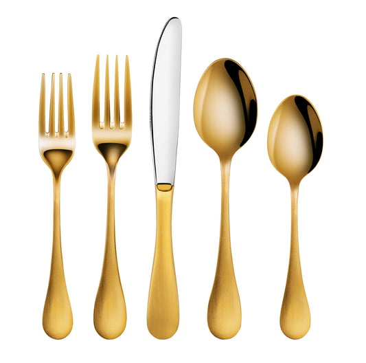 Artaste 56938 Rain 18/10 Stainless Steel Flatware 20-Piece Set, Gold Finish, Service for 4