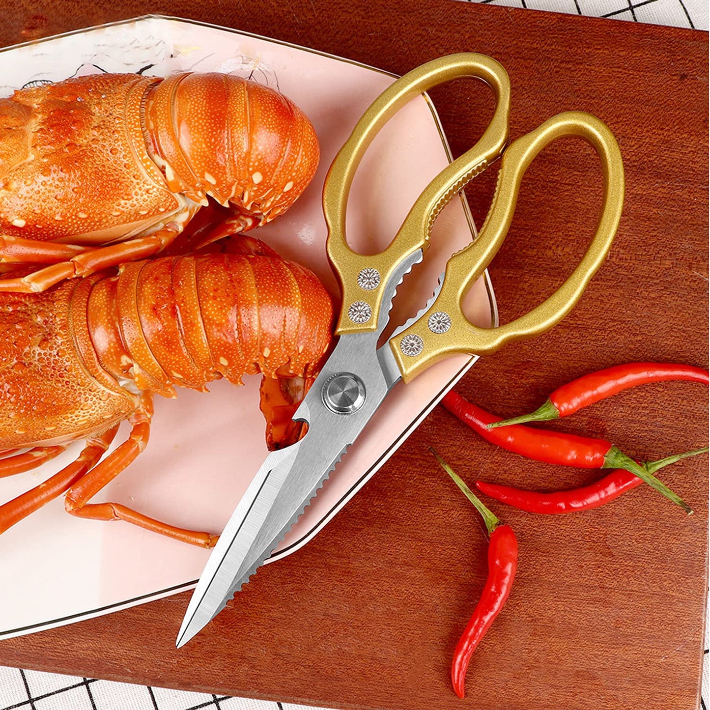Sharp, Heavy Duty Kitchen Shears Dishwasher Safe,Gold Kitchen Accessories Cooking Shears for Kitchen Meat Chicken Fish Poultry Herb Bread (Gold Handle)