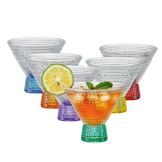 Martini Glasses (Set of 6) Vintage Cocktail Glasses with Colorful Base Bar Glasses (7.8 Oz.) for Martini,Cocktail,Margarita,Cosmopolitan for Manhattan, Brandy