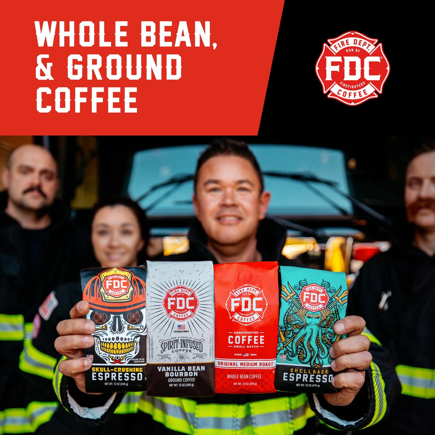 Fire Department Coffee - Black Cherry Bourbon Coffee - Gives Back to Firefighters - Premium Bourbon Infused Ground - Non-Alcoholic - Roasted in the USA - Veteran Owned - 12 oz