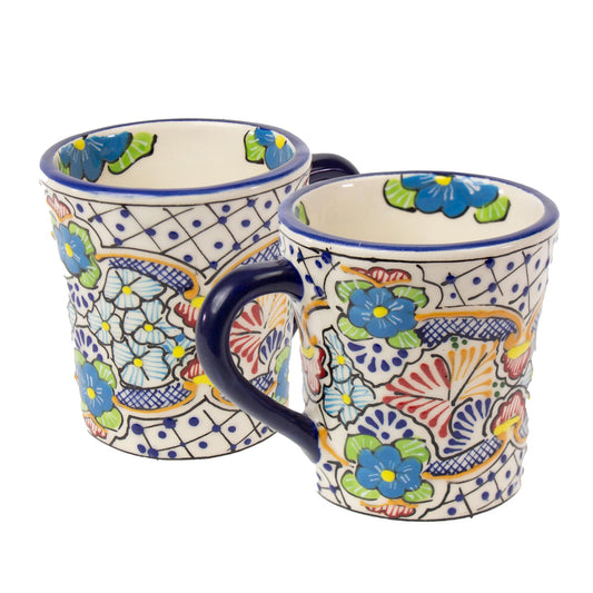 Global Crafts Encantada Handmade Hand-Painted Authentic Mexican Pottery Mugs (Multi Blue Green)