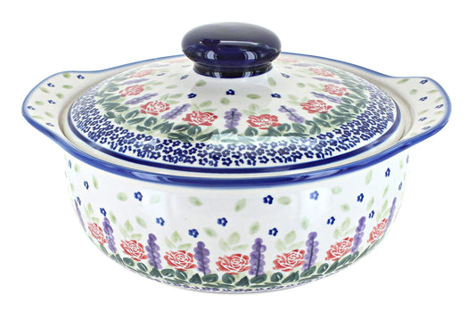 Blue Rose Polish Pottery Roses Are Red Round Covered Baker