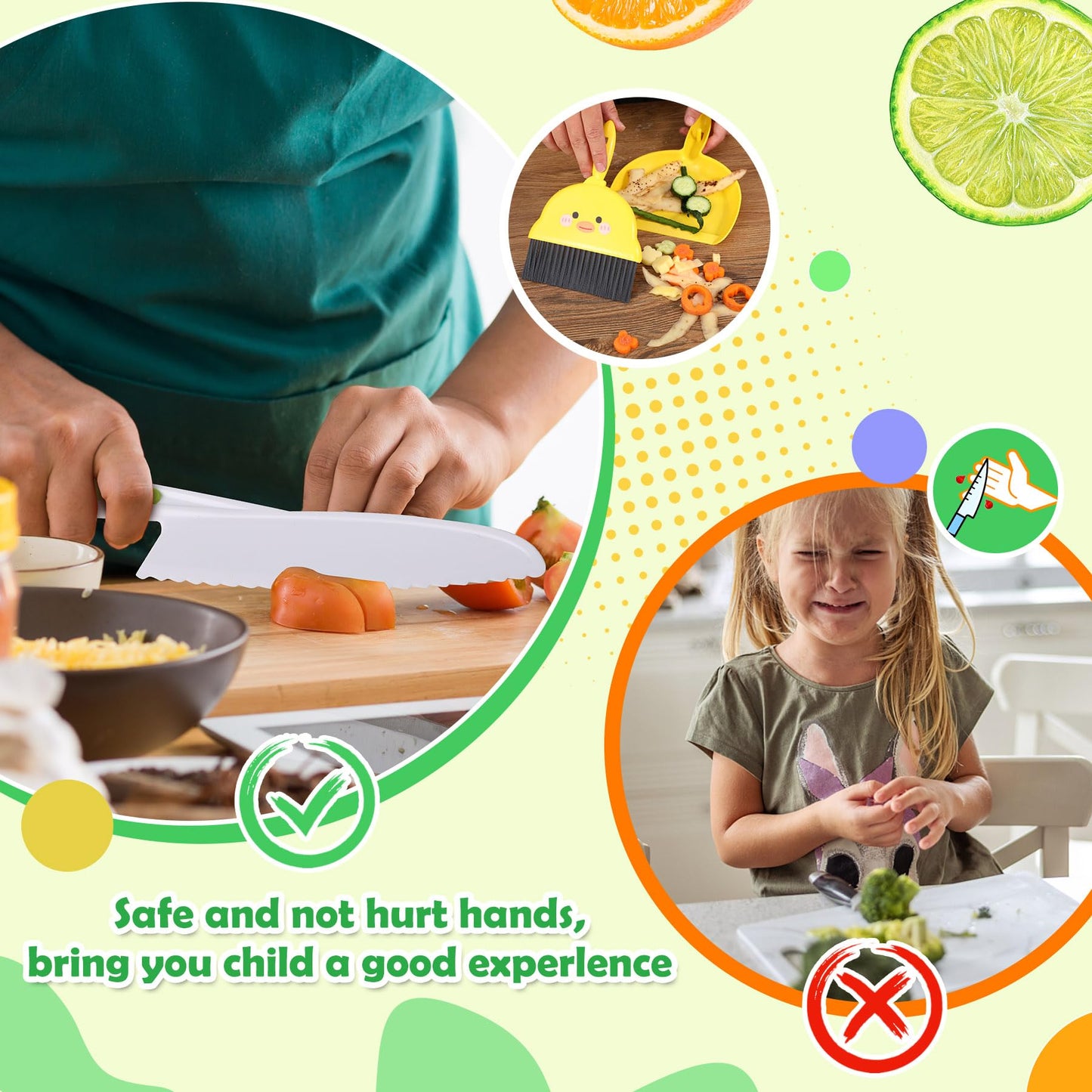 14-Piece Montessori Kids Knife Set for Real Cooking - Safe Plastic and Wooden Kitchen Tool Gift for Toddler Ages 2-9 | Learning Toy with Crinkle / Sandwich Cutter & Cutting Board, Birthday