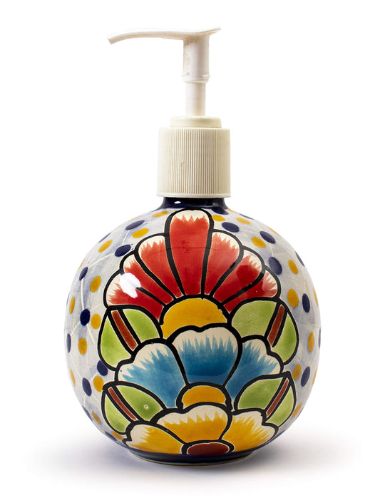 Authentic Mexican Talavera Soap and Lotion Dispenser Colorful Kitchen Decor- Hand Painted - Mexican Pottery - Made in Mexico (Floral)