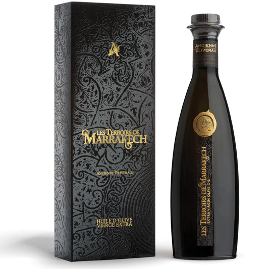 Olive Oil Gift Box of Les Terroirs De Marrakech Gourmet Extra Virgin Olive Oil, Polyphenol Rich Olive Oil, Moroccan Cold Pressed EVOO Oil, Keto Organic Olive Oil, USDA Certified, Carbon Neutral, 8.5 fl oz. Gift Bottle