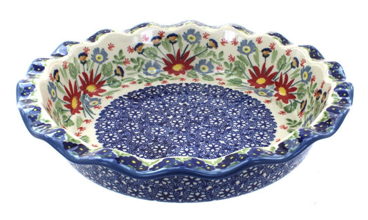 Blue Rose Polish Pottery Jungle Bouquet Pie Plate