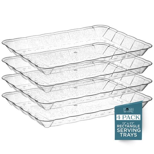 Posh Setting - Plastic Trays for Serving Food, Silver Serving Trays for Party, Plastic Serving Trays, Serving Dishes for Parties, Plastic Platters & Food Trays for Party, Plastic Serveware - 9x13