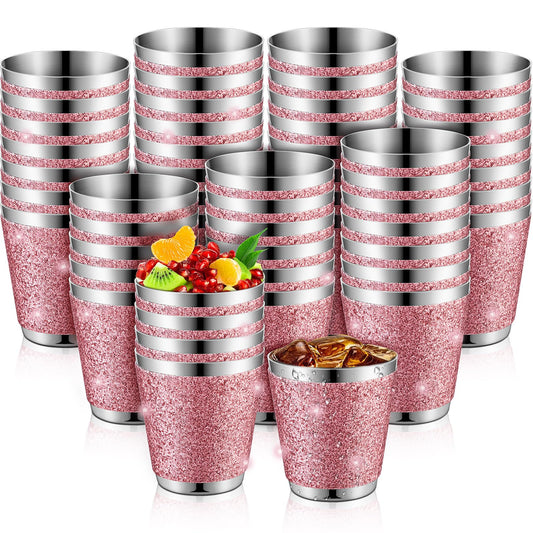 Qinyoung 50 Pcs 1 oz Stainless Steel Shot Glasses Bling Wine Glitter Metal Shot Glasses Bachelorette Wedding Valentine's Party Supplies for Espresso Whiskey Bar(Pink)