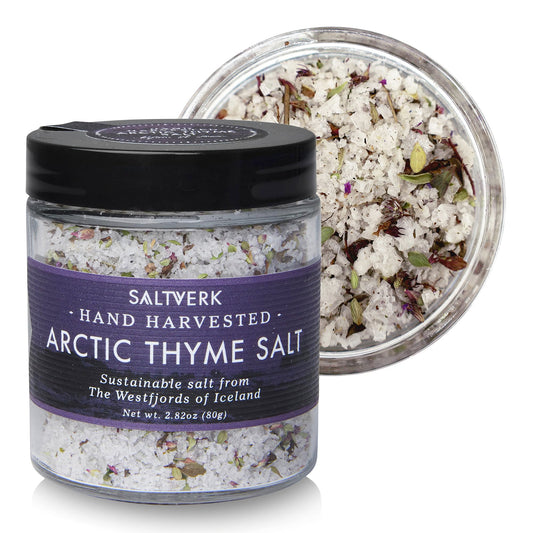 Saltverk Arctic Thyme Sea Salt - 2.82 Ounces Jar - Hand Harvested Gourmet - Sustainably Made