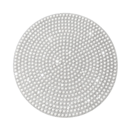 Pearl Round Placemat, 15-inch Anti-Slip Tablescapes Decorations Sparkling Bling Rhinestones Silver Placemat for Nightstand Tablecloths Centerpiece Standing T-Lights Candles Vases Mat
