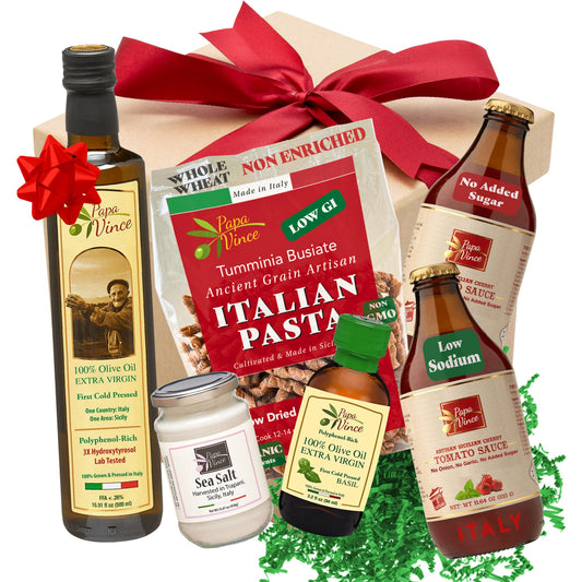 Papa Vince Italian Valentine Food Basket - Gourmet Gifts for Italians crafted in Italy from locally sourced organic ingredients by our family in Sicily, Italy