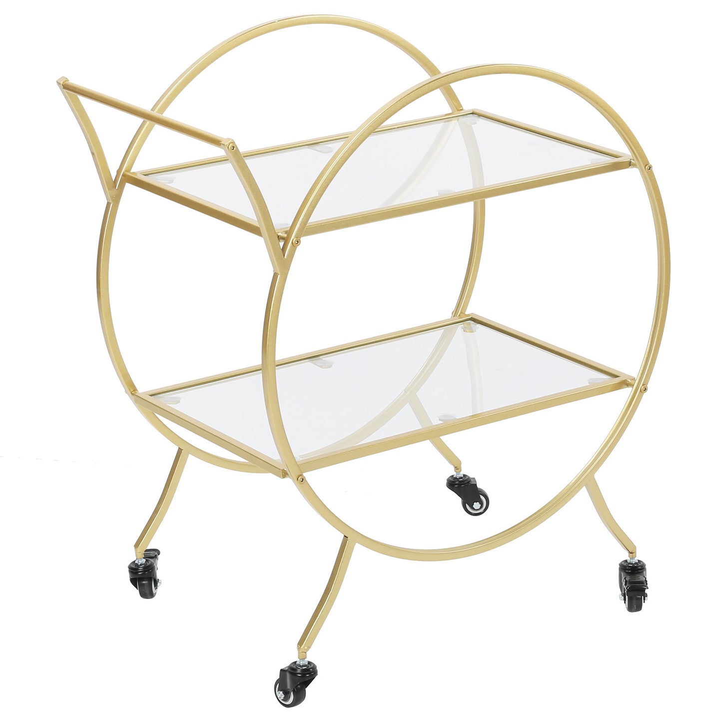 Glam Contemporary 2-Tier Gold-Toned Kitchen Trolley Bar and Serving Cart with Wheels