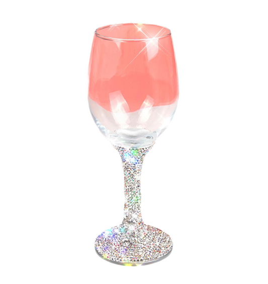 TISHAA Bling Wine Glass All Purpose, Bedazzled Rhinestone Diamond Wine Glasses, Dazzling Glam Decor Red and White Wine Glasses for Wedding Christmas Thanksgiving, (White)