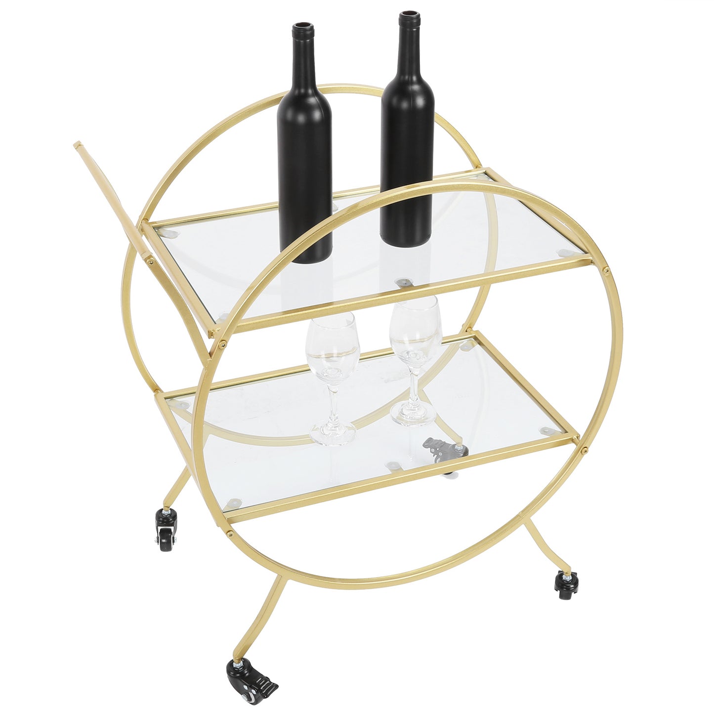 Glam Contemporary 2-Tier Gold-Toned Kitchen Trolley Bar and Serving Cart with Wheels