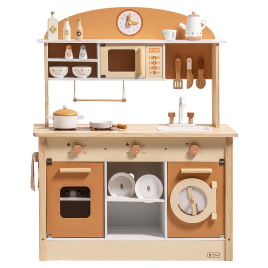 Large Wooden Kitchen Playset for Kids with Pretend Cooking Accessories