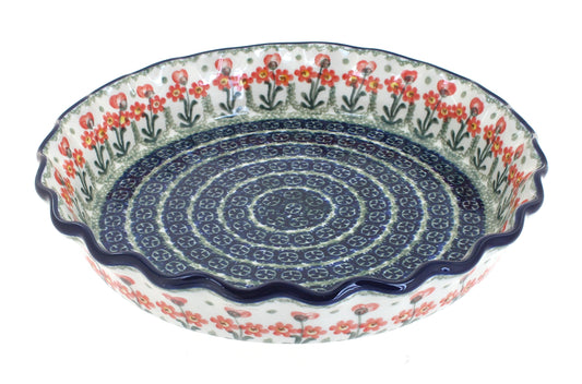 Blue Rose Polish Pottery Peach Posy Pie Plate