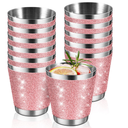 12 Pack Rose Red Stainless Steel Shot Glasses 1Oz Bling Wine Glasses Glitter Shot Glasses Metal Shot Glasses Set Of 12 Bachelorette Party Supplies For Bride Wedding Whiskey Women Birthday (1.5 Inch)