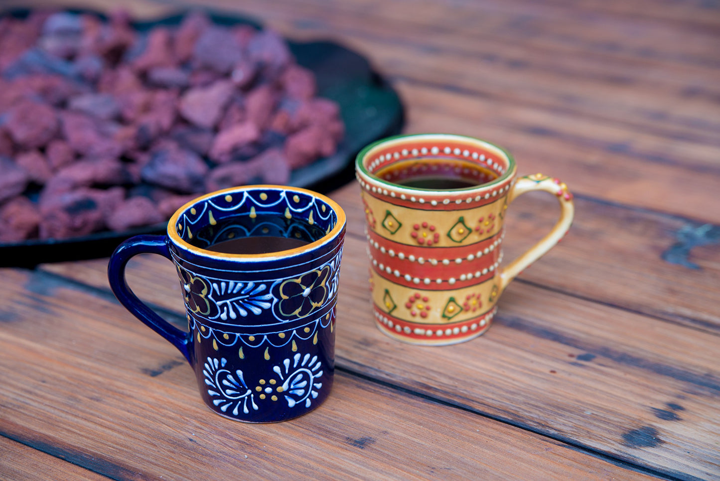 Global Crafts Encantada Handmade Hand-Painted Authentic Mexican Pottery Mugs (1-Pack, Mas Red)