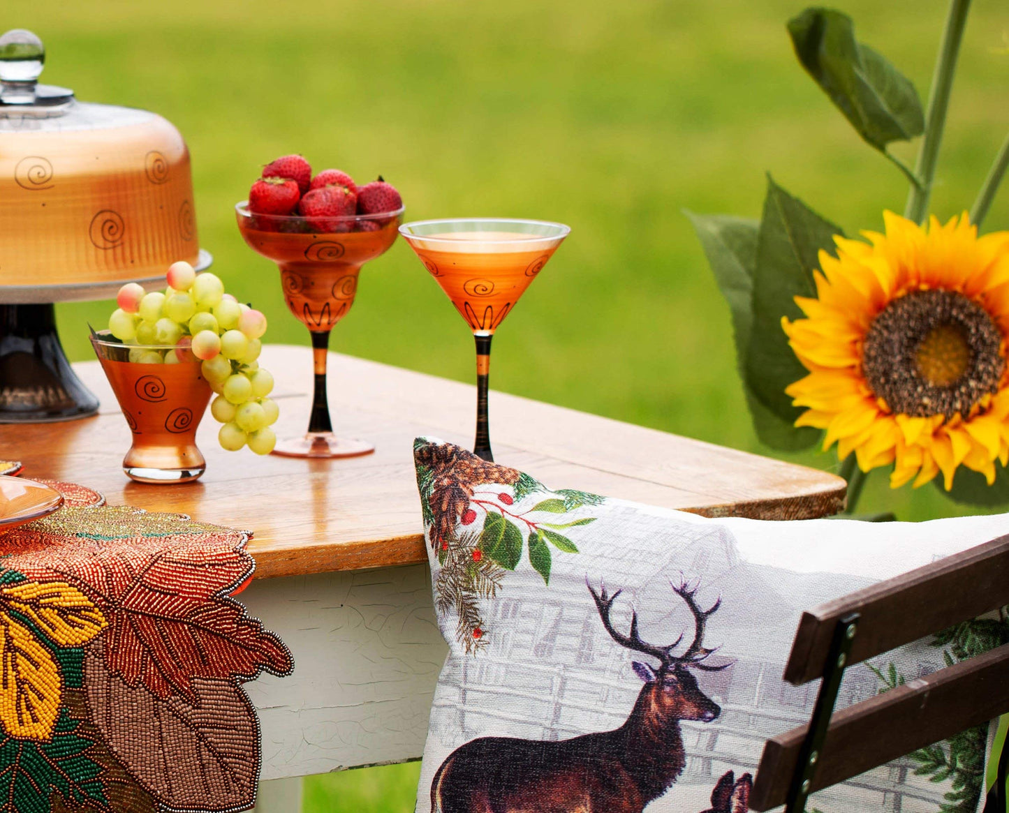 Golden Hill Studio Hand Painted Martini Glasses Set of 2 - Tuscan Sunset Collection - Hand Painted Glassware by USA Artists - Unique and Decorative Martini Glasses, Vibrant Gold, Kitchen Table Décor