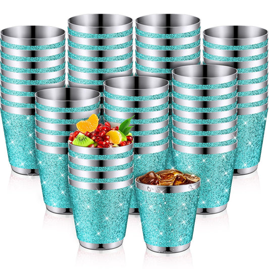 Qinyoung 50 Pcs 1 oz Stainless Steel Shot Glasses Bling Wine Glitter Metal Shot Glasses Bachelorette Wedding Valentine's Party Supplies for Espresso Whiskey Bar(Teal)