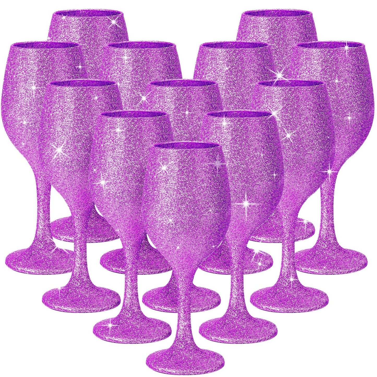 Singhoow Christmas Wine Glasses Set of 12, Glitter Long Stem Wine Glasses 13.5 oz Glitter Glass Wine Cups for Wedding, Anniversary and Home(Fuchsia)