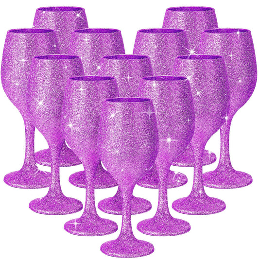 Singhoow Christmas Wine Glasses Set of 12, Glitter Long Stem Wine Glasses 13.5 oz Glitter Glass Wine Cups for Wedding, Anniversary and Home(Fuchsia)