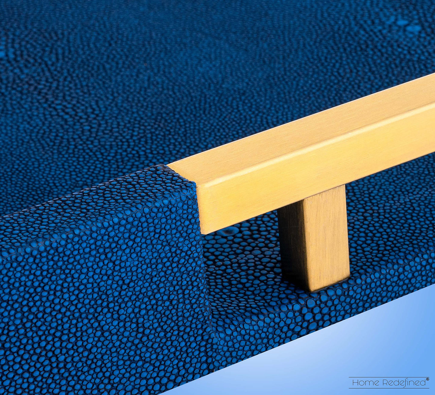 Modern Elegant 18”x12” Rectangle Navy Blue Faux Leather Shagreen Decorative Tray Ottoman Tray Coffee Table Perfume Living Room Kitchen Serving Tray with Brass Gold Metal Handles by Home Redefined.