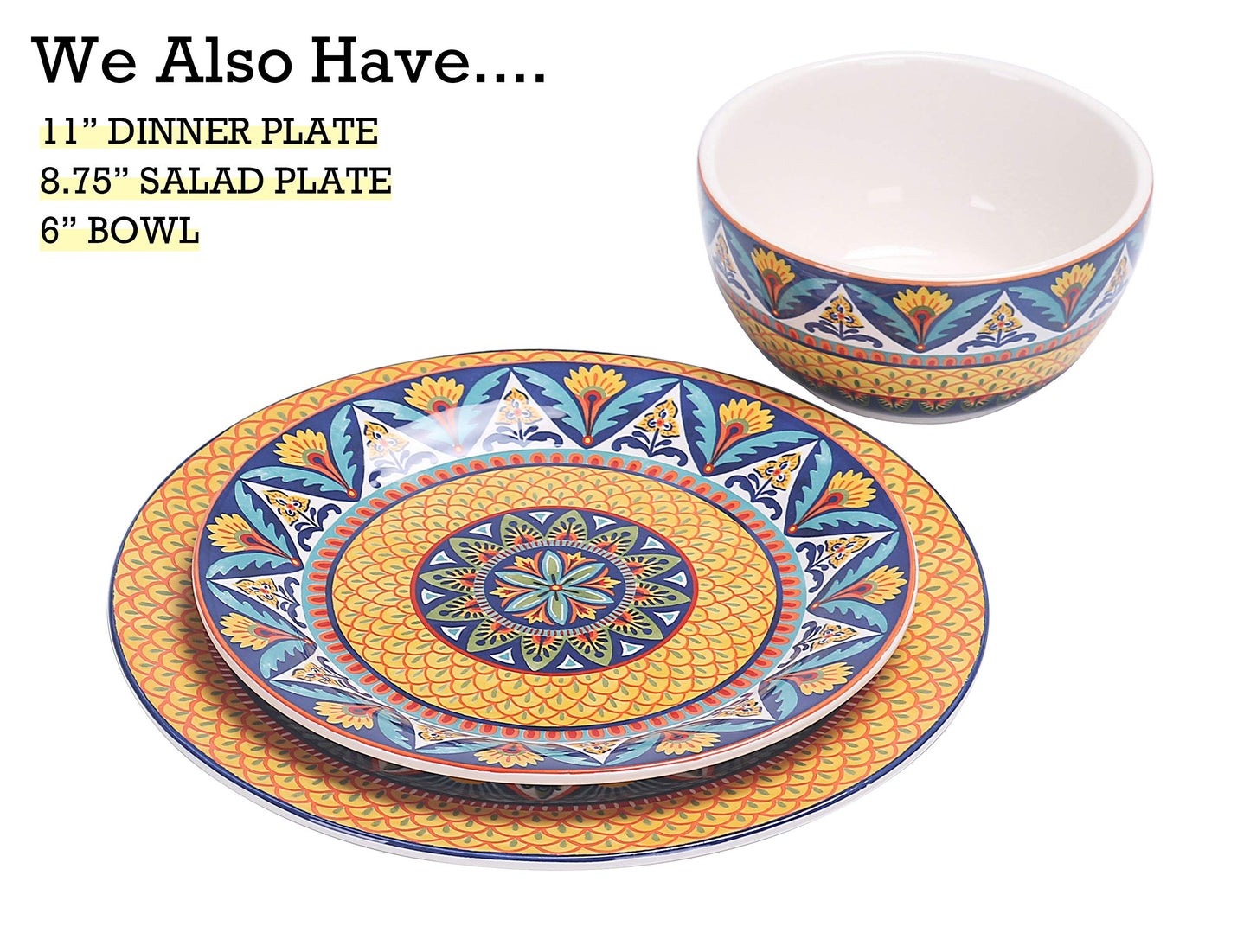 Bico Havana Ceramic Dinner Plates, Microwave & Dishwasher Safe, Set of 4, 11 inch, for Pasta, Salad, Maincourse