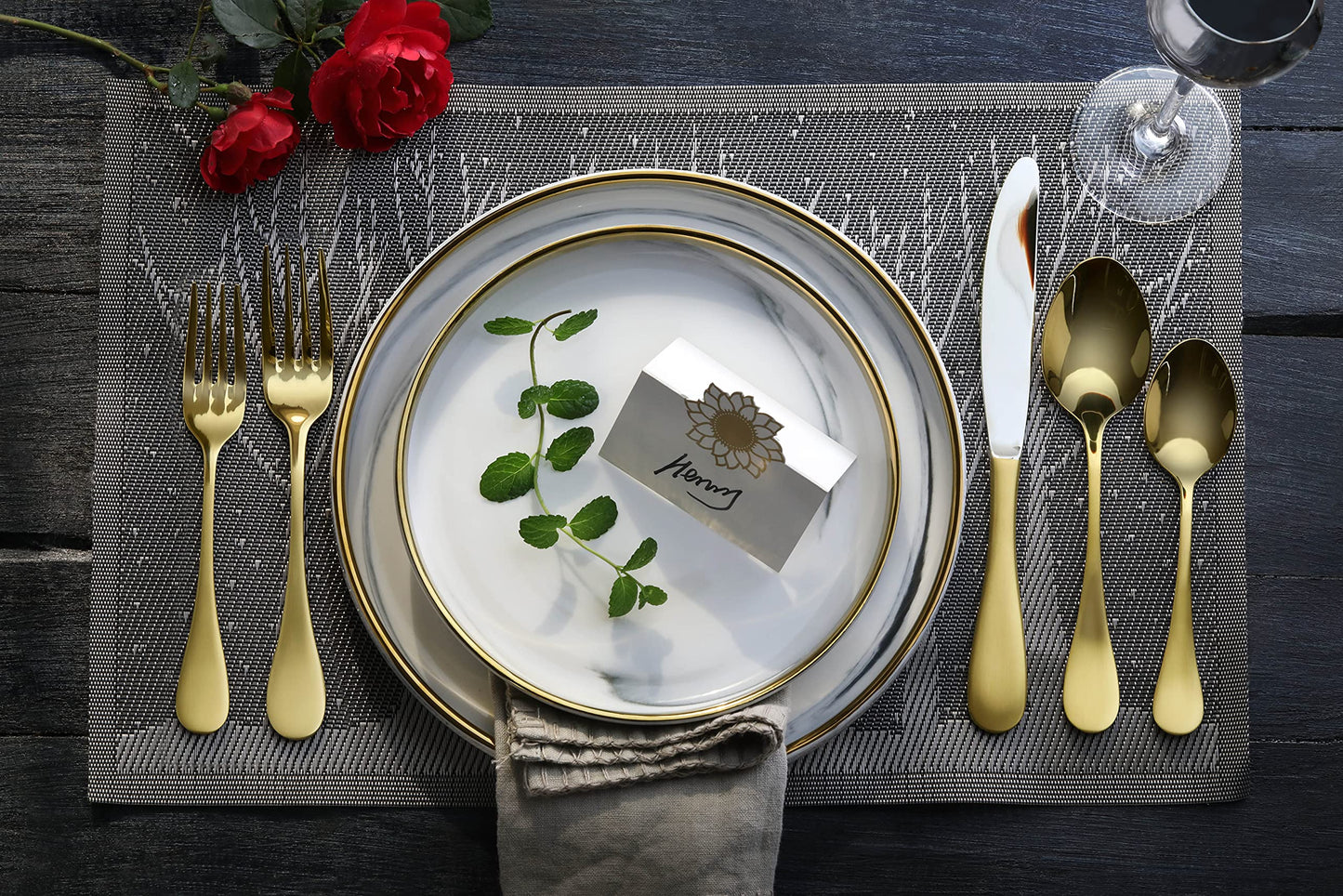 Artaste 56938 Rain 18/10 Stainless Steel Flatware 20-Piece Set, Gold Finish, Service for 4