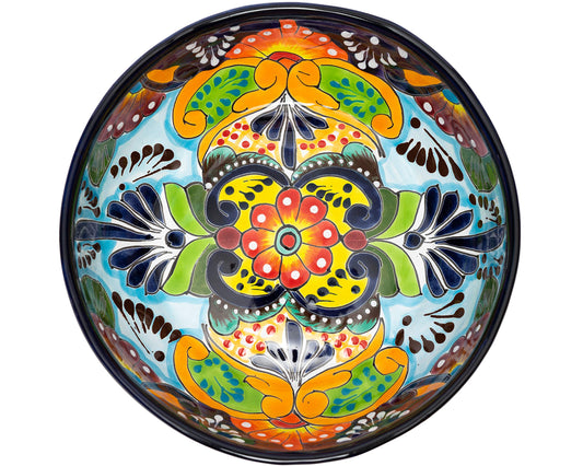 Mexican Talavera Pottery Large Serving Bowl, Handpainted Ceramic Pasta Bowl, Fruit Bowl, Hand Crafted Decorative Bowl for Salad Party Serving Bakeware Handmade Mexico Kitchen Art Unique Gift Platter