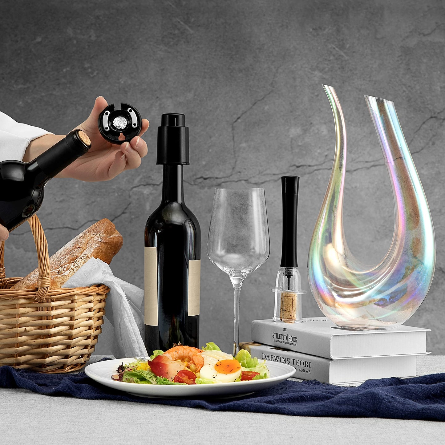 Château La Dérive Iridescent Crystal Wine Decanter Set with Wine Accessories