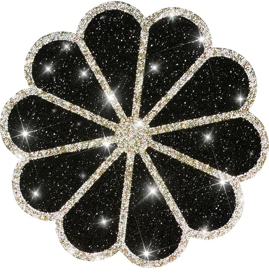 Washable Waterproof Diamond Circle Placemats for Round Tablescape Decor for Dinner and Kitchen Bling Placemats for Weddings & Special Events (Black)