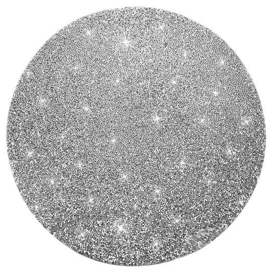 Cumouna Silver Placemat Sparkle Crushed Rhinestones Round Washable Elegant Glitter Table Mat for Fall Halloween Wedding Christams Kitchen Home Decor Housewarming Gifts (15 Inch)