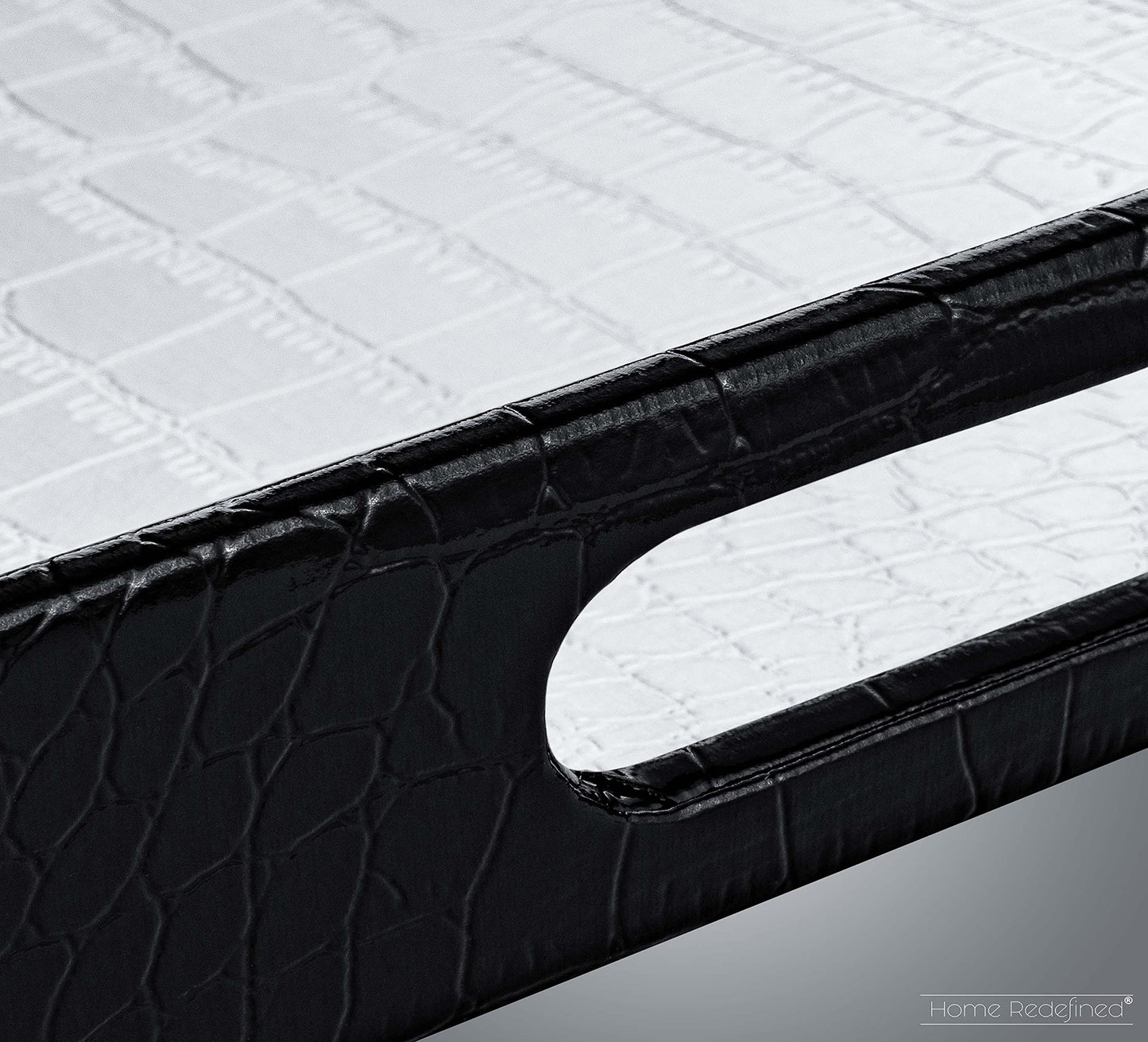 Home Redefined 18"x12" Silver & Black Glossy Crocodile Faux Leather Serving Tray Beautiful Modern Elegant Decorative Tray with Handles Ottoman Coffee Table Tray for All Occasion's