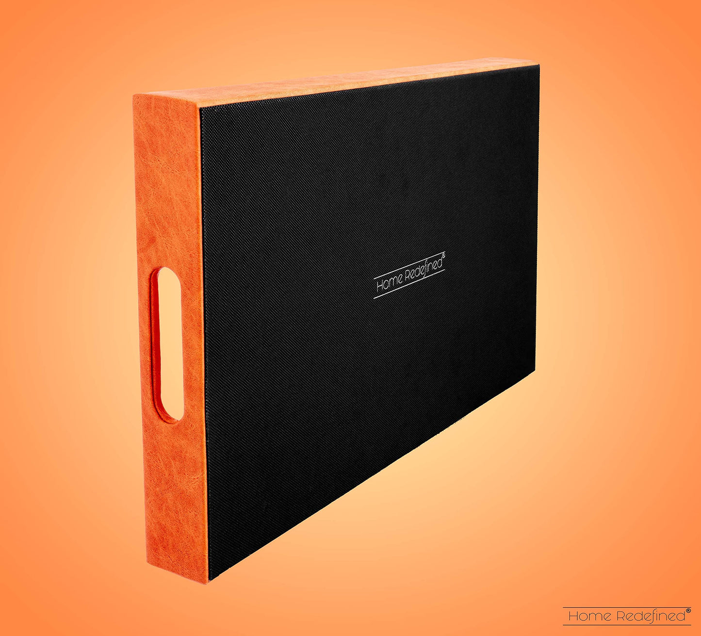 Home Redefined Beautiful Modern Elegant 18"x12" Rectangle Orange Faux Leather Decorative Tray Ottoman Coffee Table Perfume Living Room Kitchen Serving Tray with Handles for All Occasion's