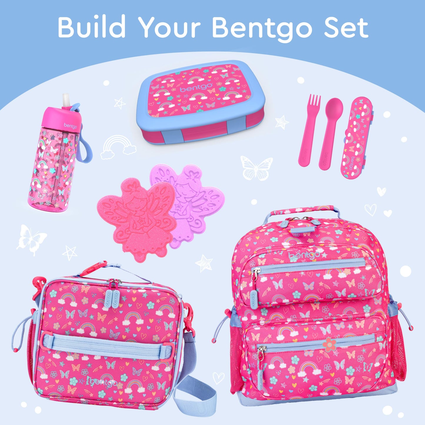 Rainbows and Butterflies Bentgo Kids Prints Leak-Proof, 5-Compartment Bento-Style Kids Lunch Box - Ideal Portion Sizes for Ages 3-7, Durable, Drop-Proof, Dishwasher Safe, & Made w/BPA-Free Materials (Rainbows & Butterflies)