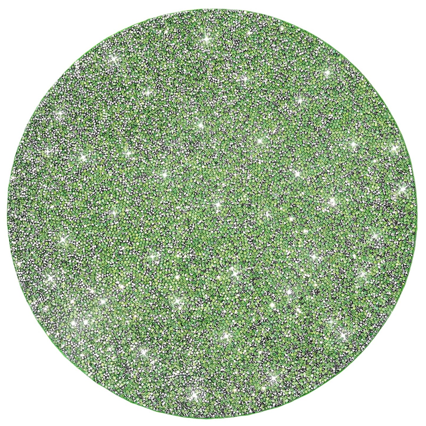 Cumouna Spring Green Placemat Sparkle Crushed Rhinestones Round Elegant Glitter Decoration Table Mat for Spring Centerpiece Kitchen Table Party Tableware Decor 15 Inches (1 pcs)