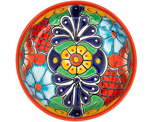 Enchanted Talavera Ceramic Hand-Painted Large Serving Bowl Pasta Bowl Fruit Bowl Salad Bowl Party Platter Holiday Bakeware Dish (Red)